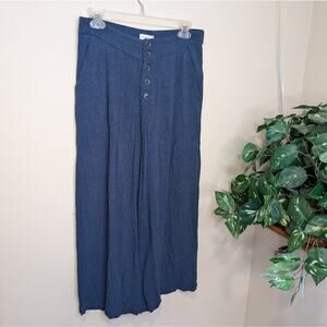 Gentle Fawn Navy Button-Front Wide Leg Linen Blend Pants – Size M